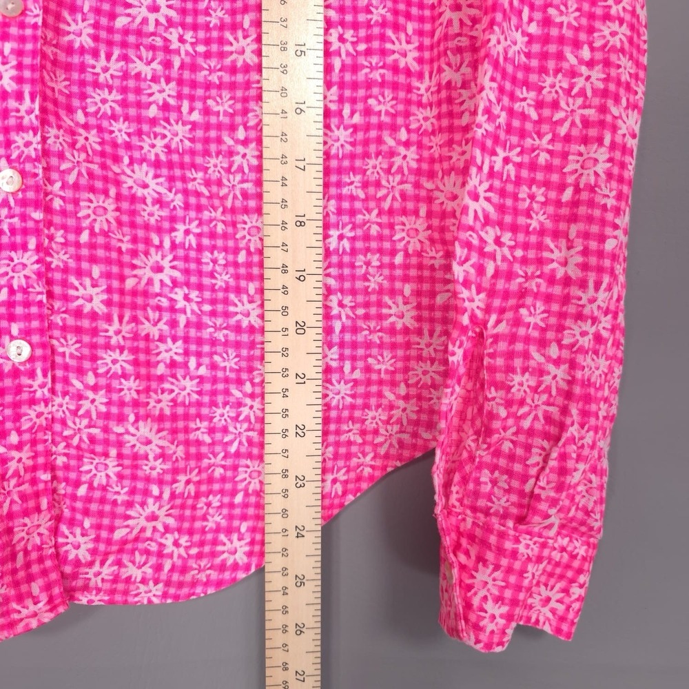 Lilly Pulitzer Sea View 100%‎ LINEN Button Down Top Size XS Pink Gingham Floral - Picture 5 of 13